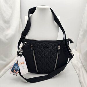 NEW! Lug Swivel Quilted Crossbody Bag With Adjustable Strap - Black & Silver